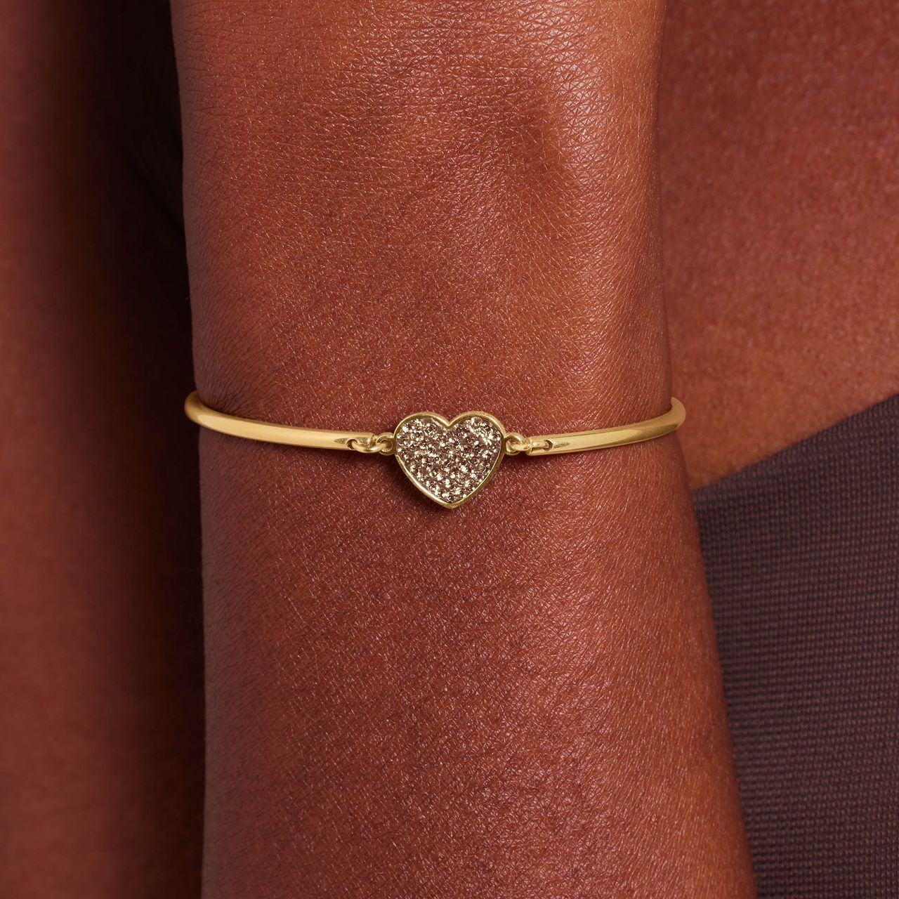 Armband aus Edelstahl, vergoldet, Herz mit Kristall, Rauchquarz