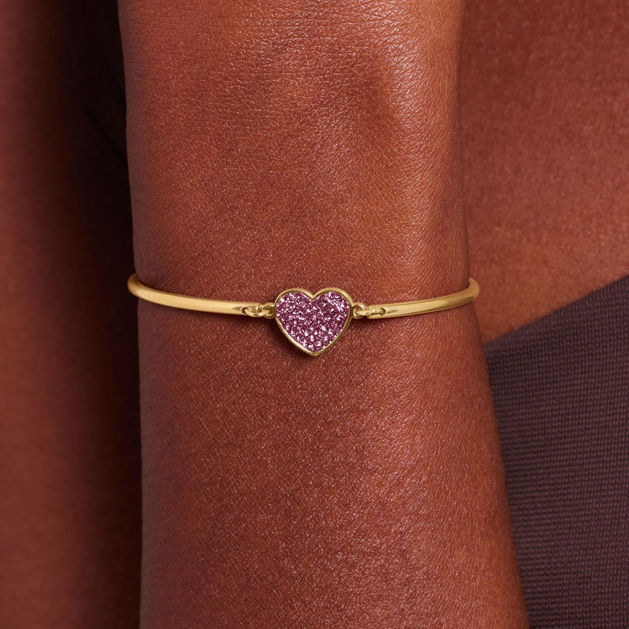 Armband aus Edelstahl, vergoldet, Herz mit Kristall, Rosa
