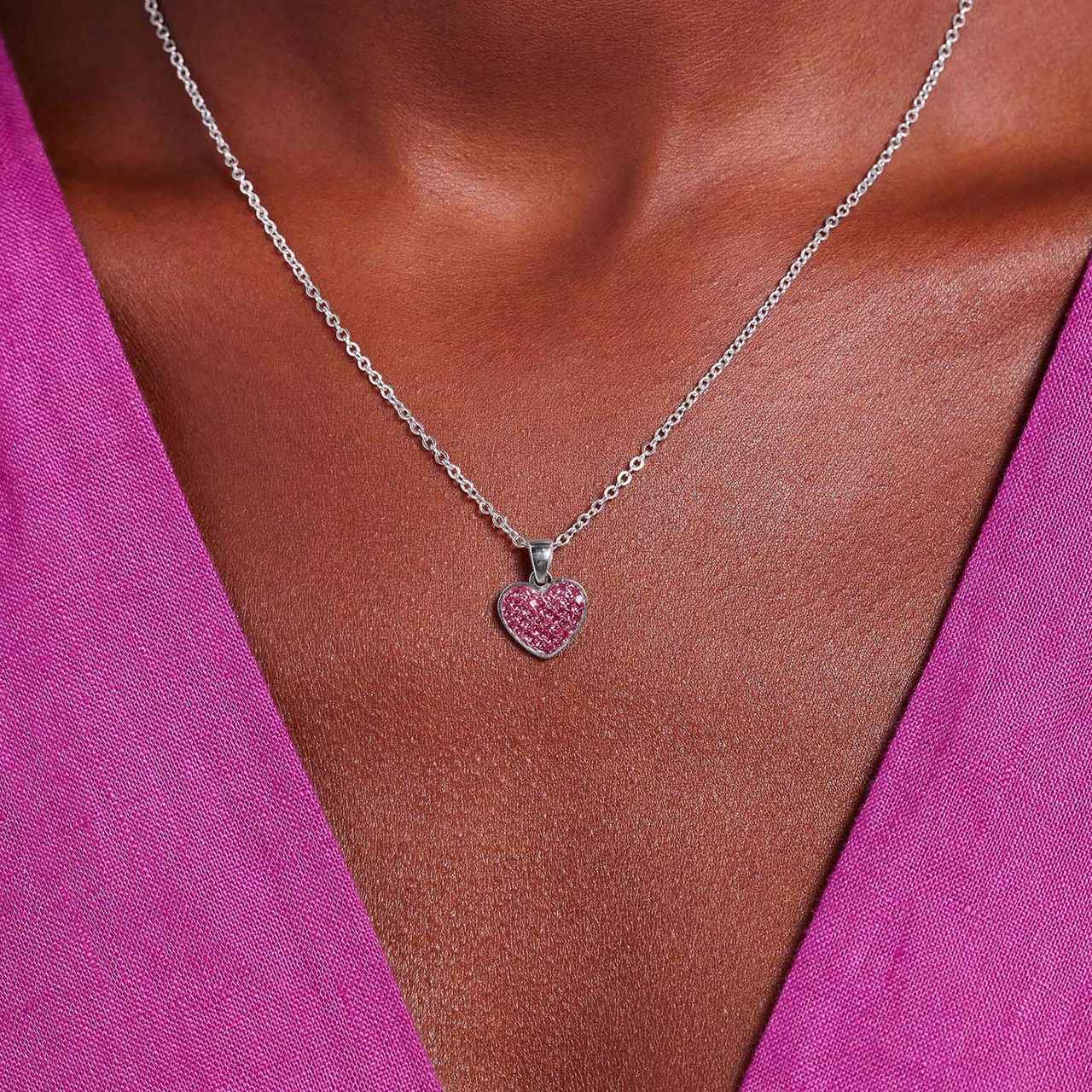 LivLiv stalen ketting hart met kristal roze voor dames