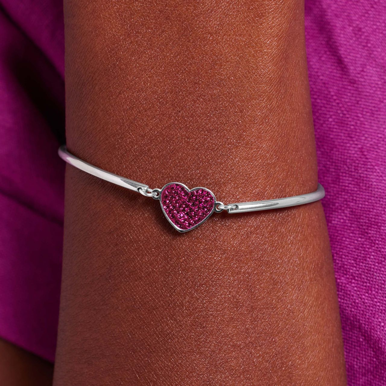 Stainless steel armband hart met kristal fuchsia
