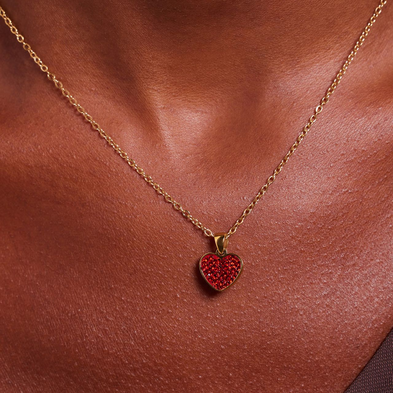 LivLiv stalen goldplated ketting hart kristal red velvet voor dames