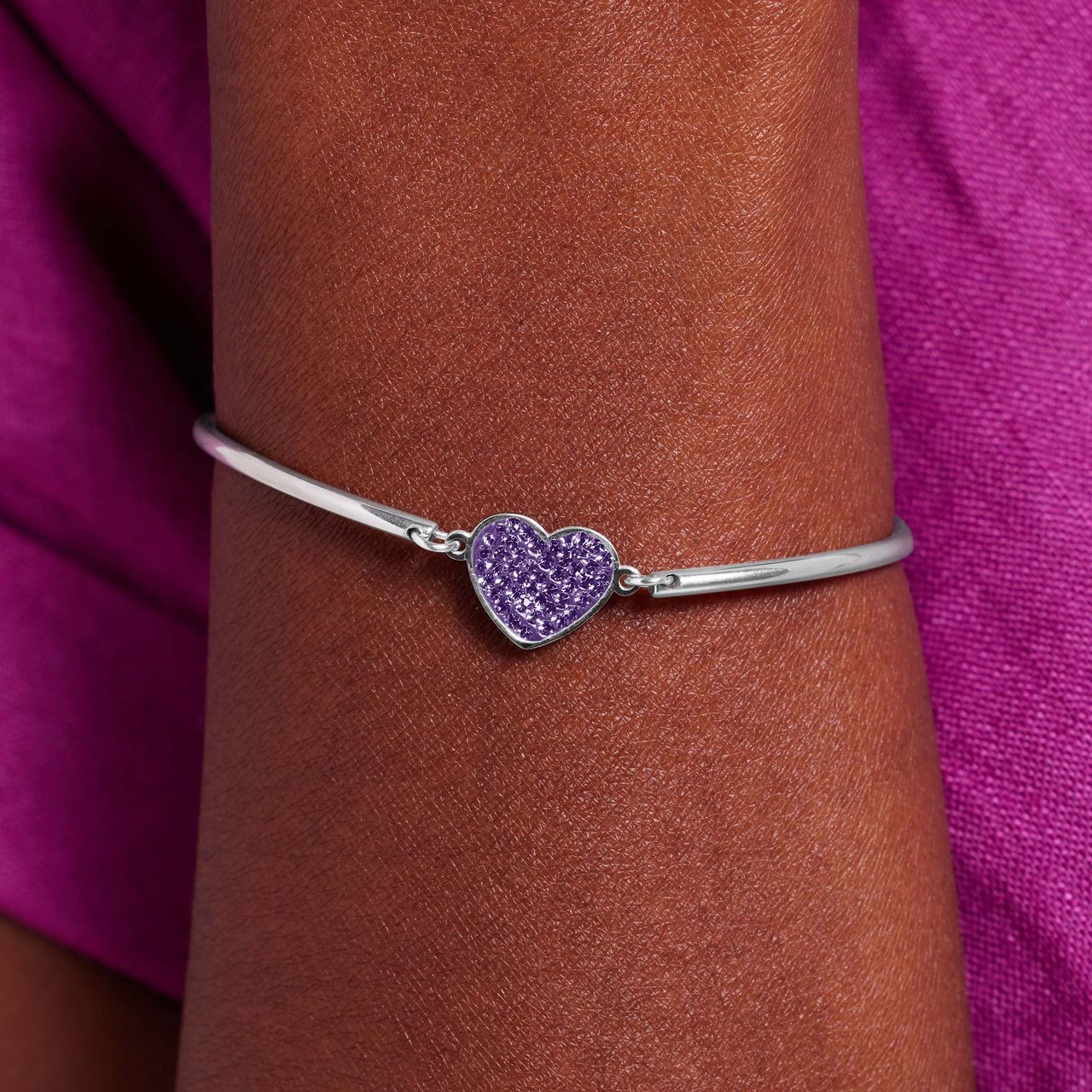 Armband aus Edelstahl, Herz mit Kristall, Violett