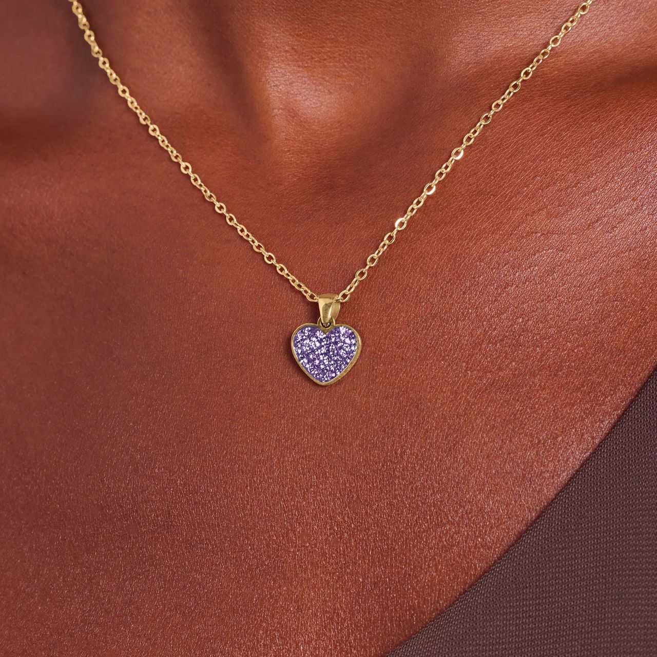 LivLiv stalen goldplated ketting hart met kristal violet voor dames