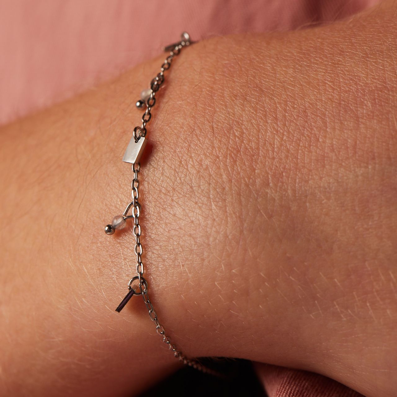 Stainless steel armband met maansteen