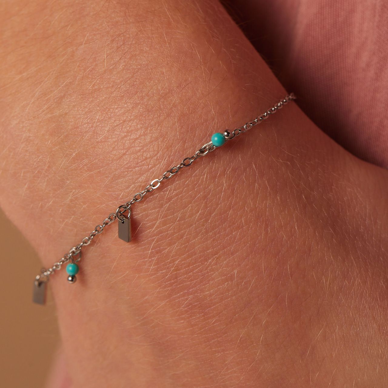 Armband aus Edelstahl mit Türkis