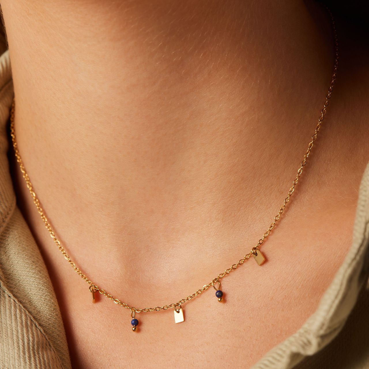 Stalen goldplated fantasiearmband met lapis lazuli voor dames