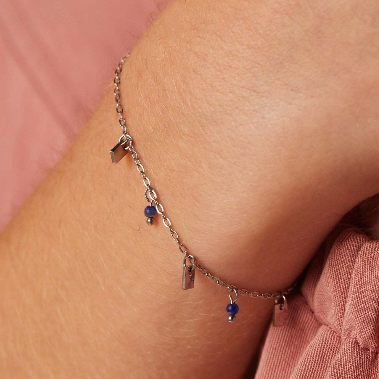 Halskette aus Edelstahl mit Lapislazuli