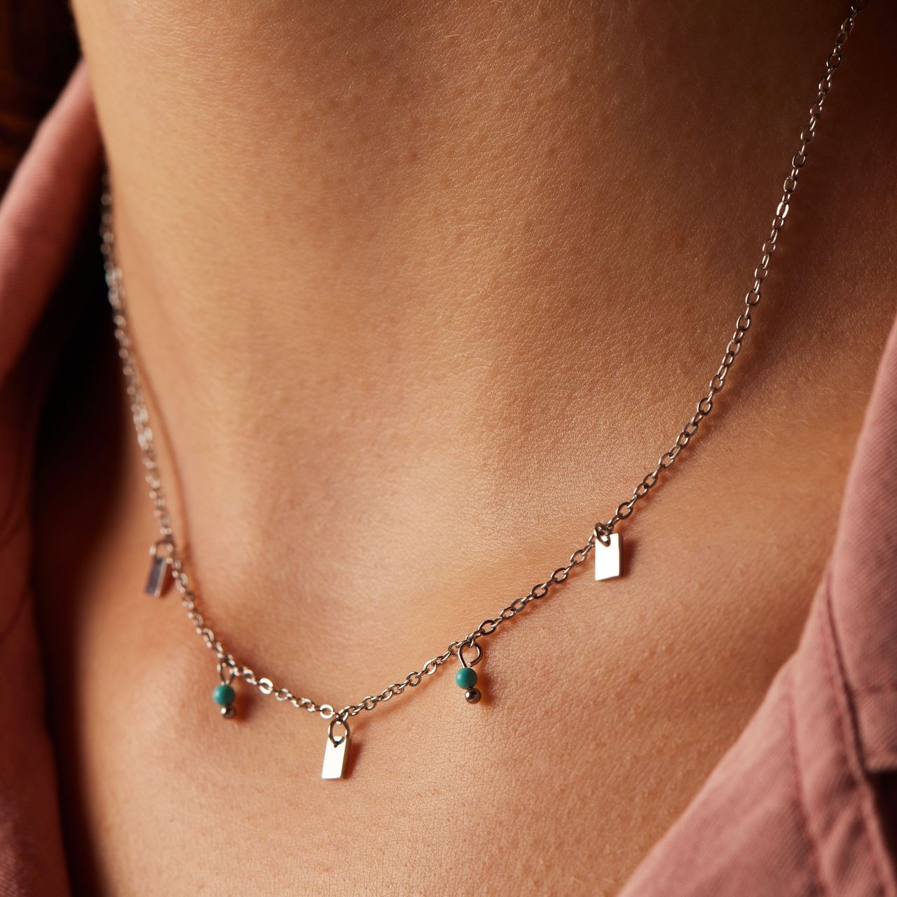 LuLu Jewels stainless steel ketting met turquoise voor dames