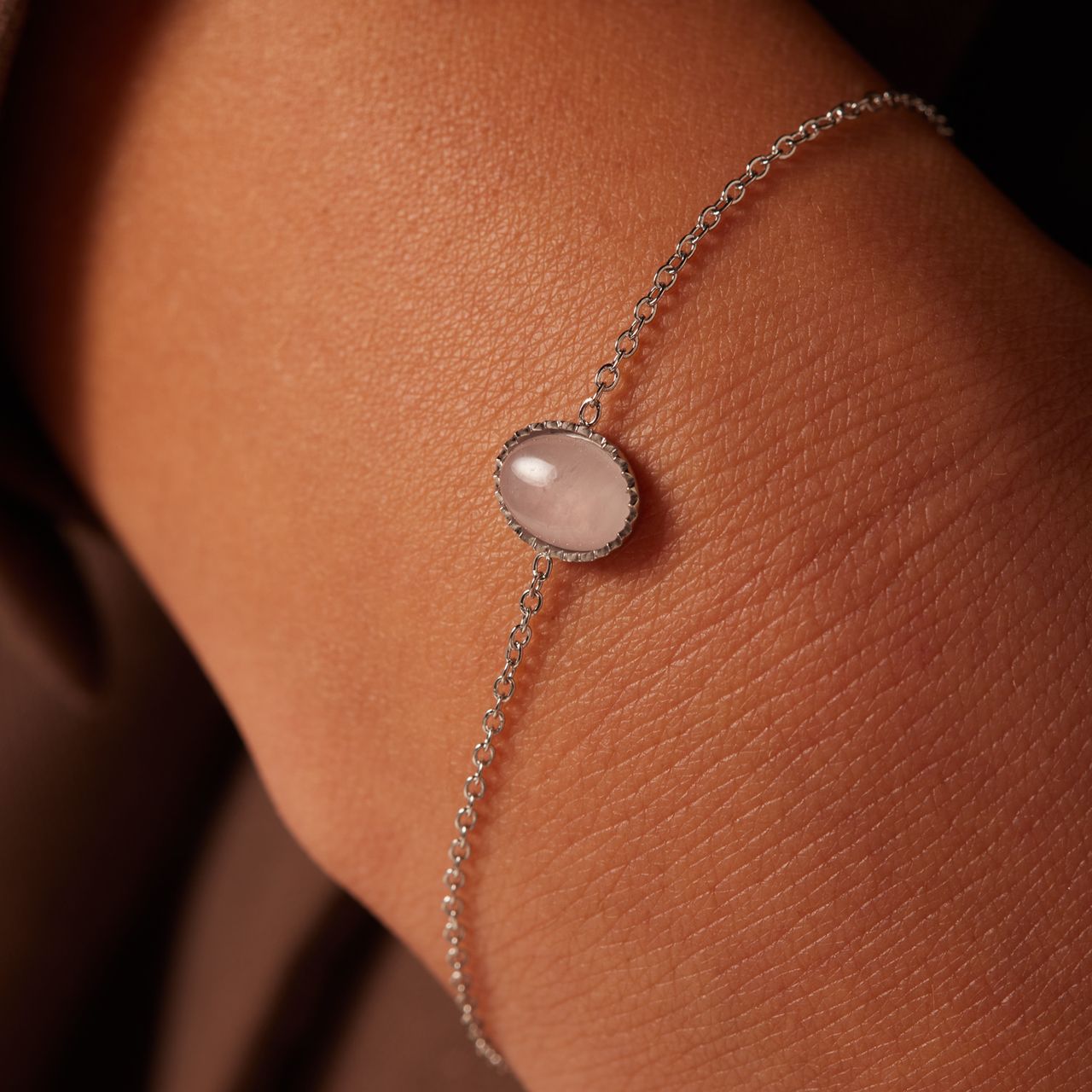 Stainless steel armband bol met rozenkwarts