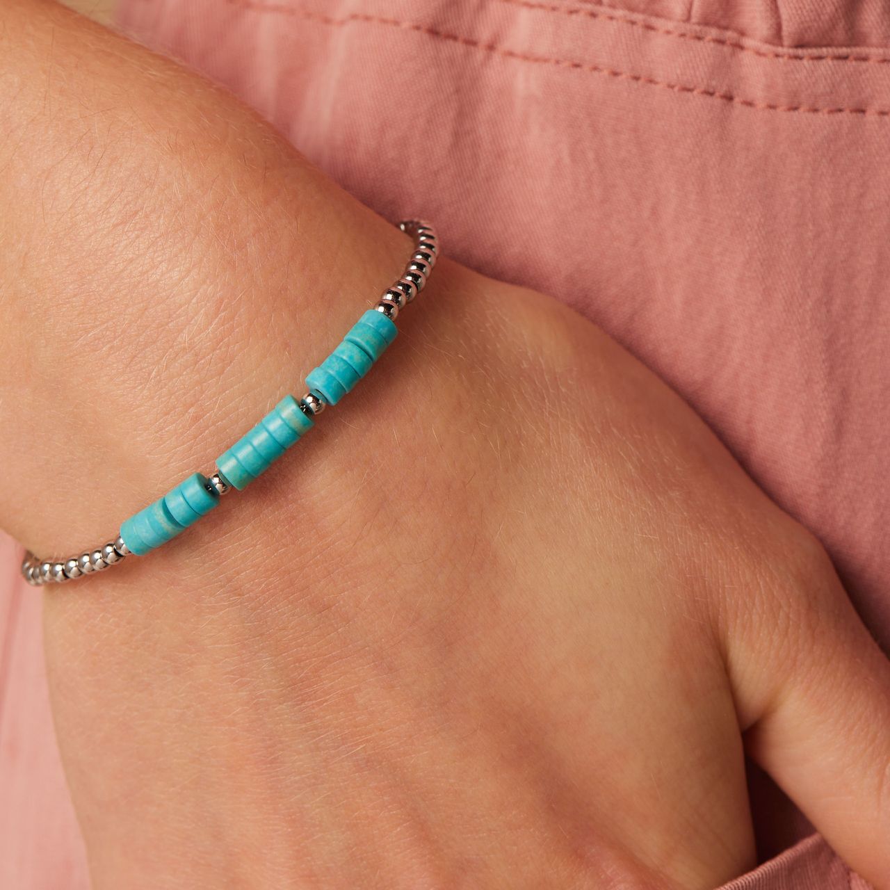 Stainless steel armband met turquoise