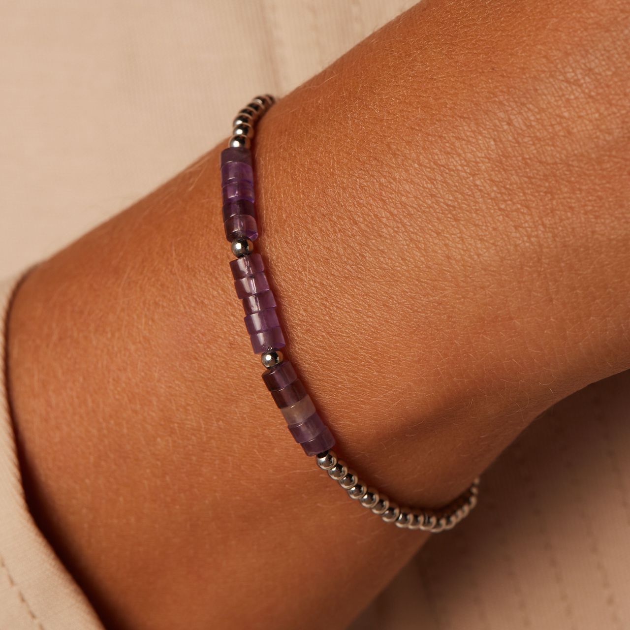 Stainless steel armband met amethyst