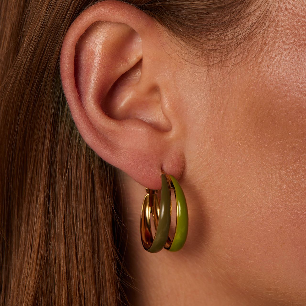 Stainless steel goldplated oorringen dubbel groen voor dames