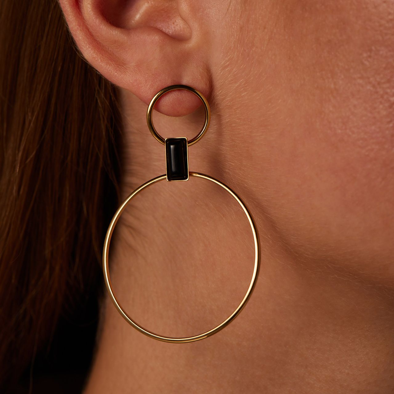 Stainless steel goldplated oorringen rond dubbel zwart voor dames