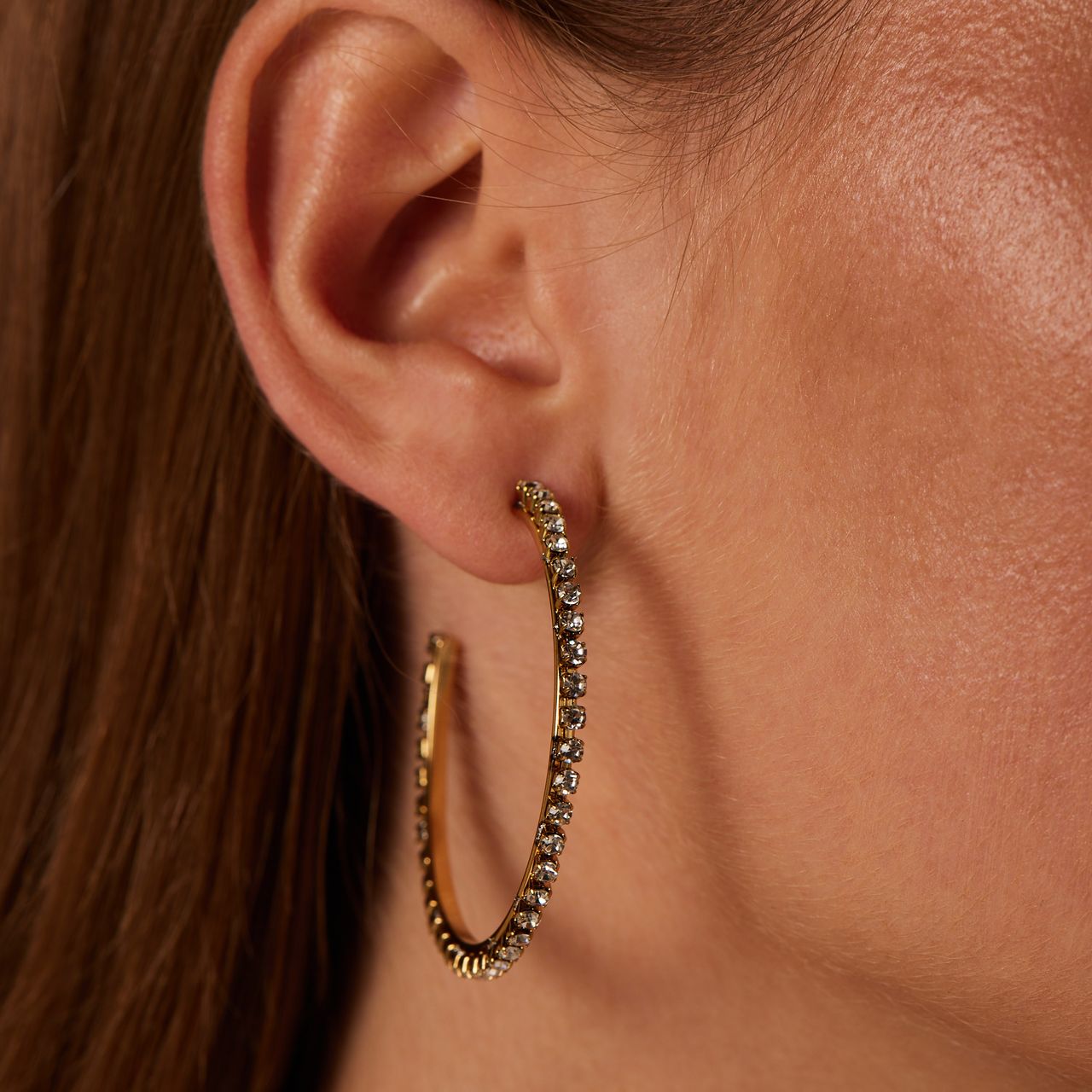 Stainless steel goldplated oorringen met wit zirkonia voor dames