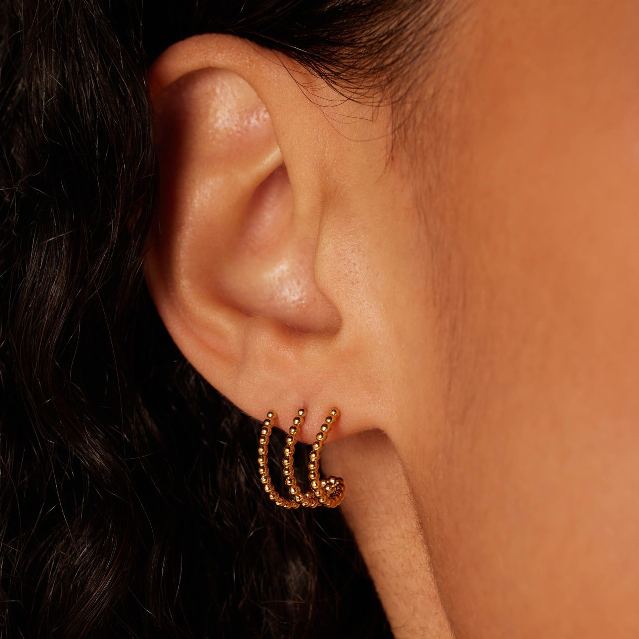 Stainless steel goldplated dubbele oorbellen bolletjes voor dames