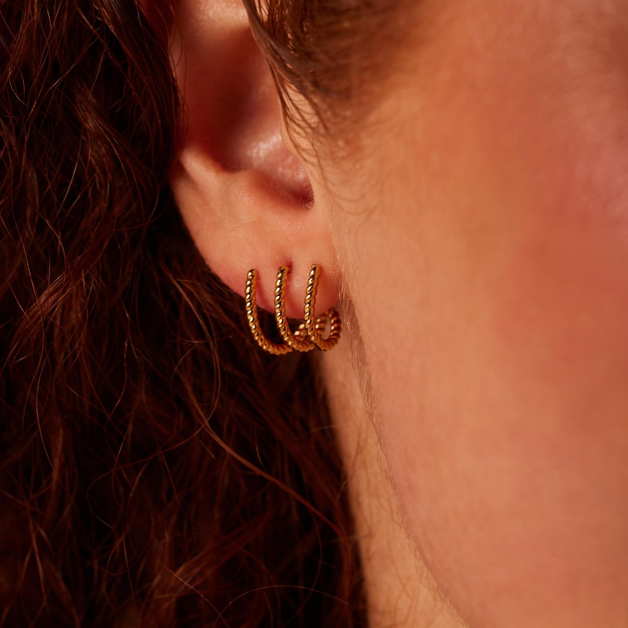 Stalen goldplated dubbele oorknoppen voor dames
