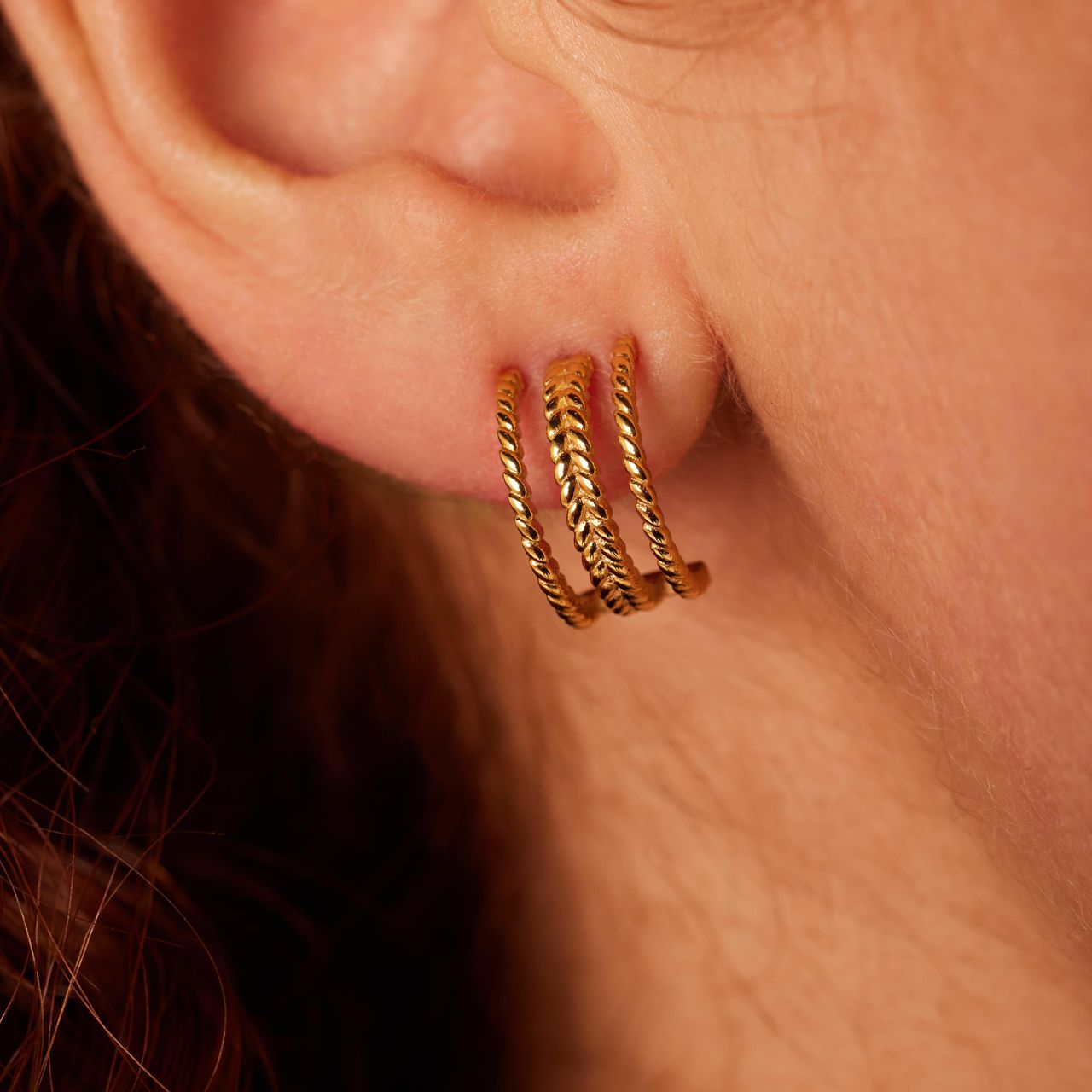 Stalen goldplated dubbele oorbellen vlecht voor dames