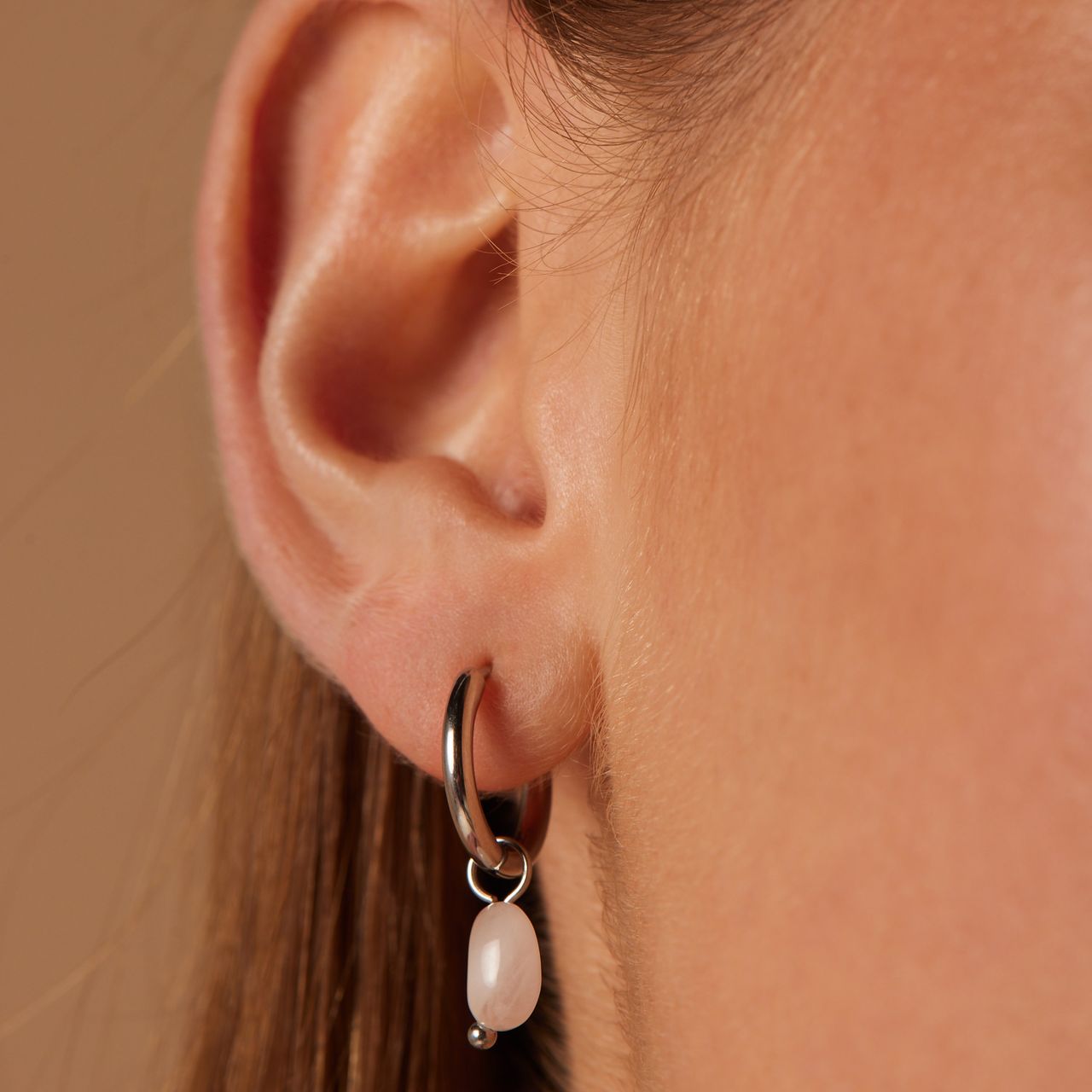 Stainless steel oorringen met rozenkwarts voor dames