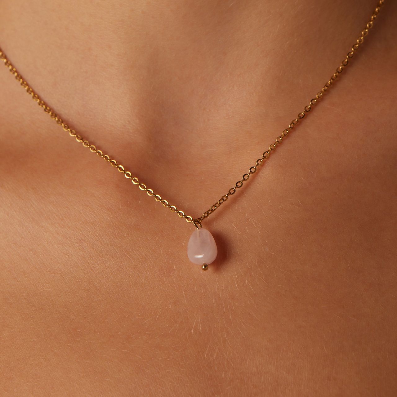 Stainless steel goldplated ketting met hanger met rozenkwarts voor dames