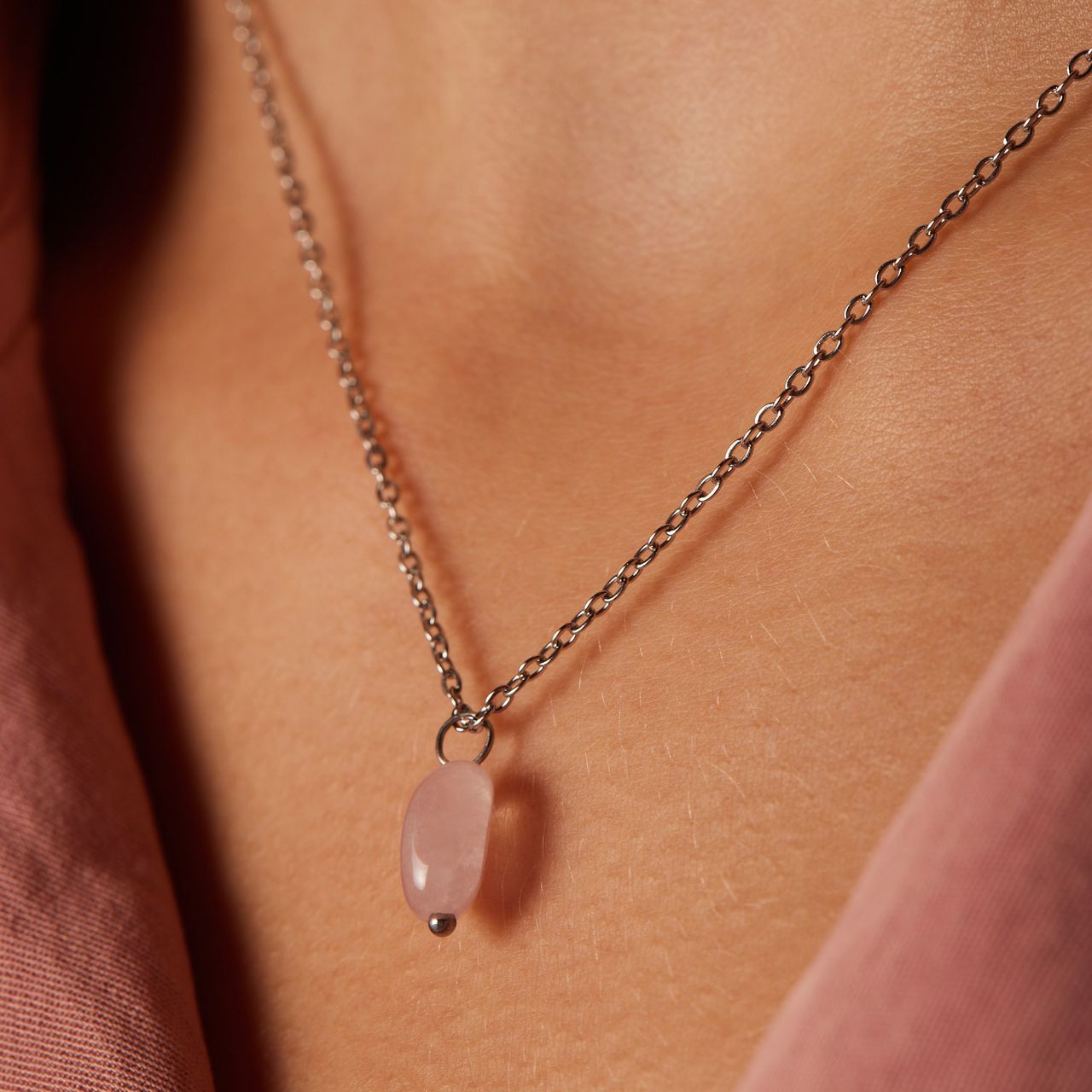 LuLu Jewels stainless steel ketting met rozenkwarts voor dames