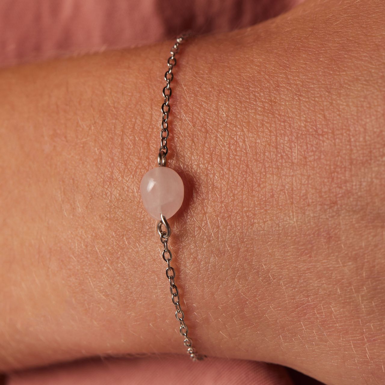 Stainless steel armband met rozekwarts