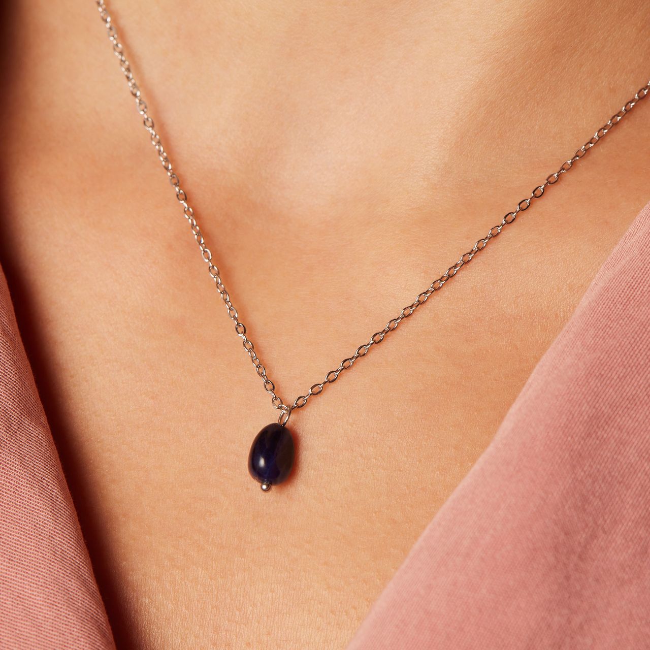 Stainless steel ketting met saffier voor dames