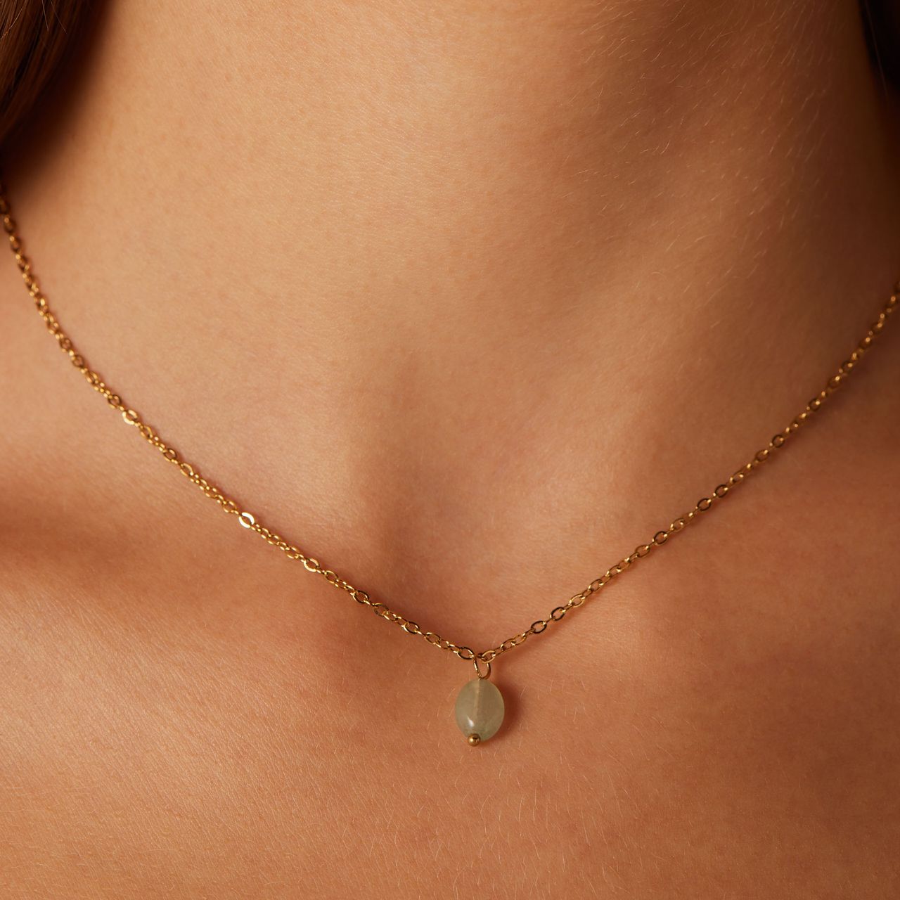 Stalen goldplated ketting met groene aventurijn voor dames