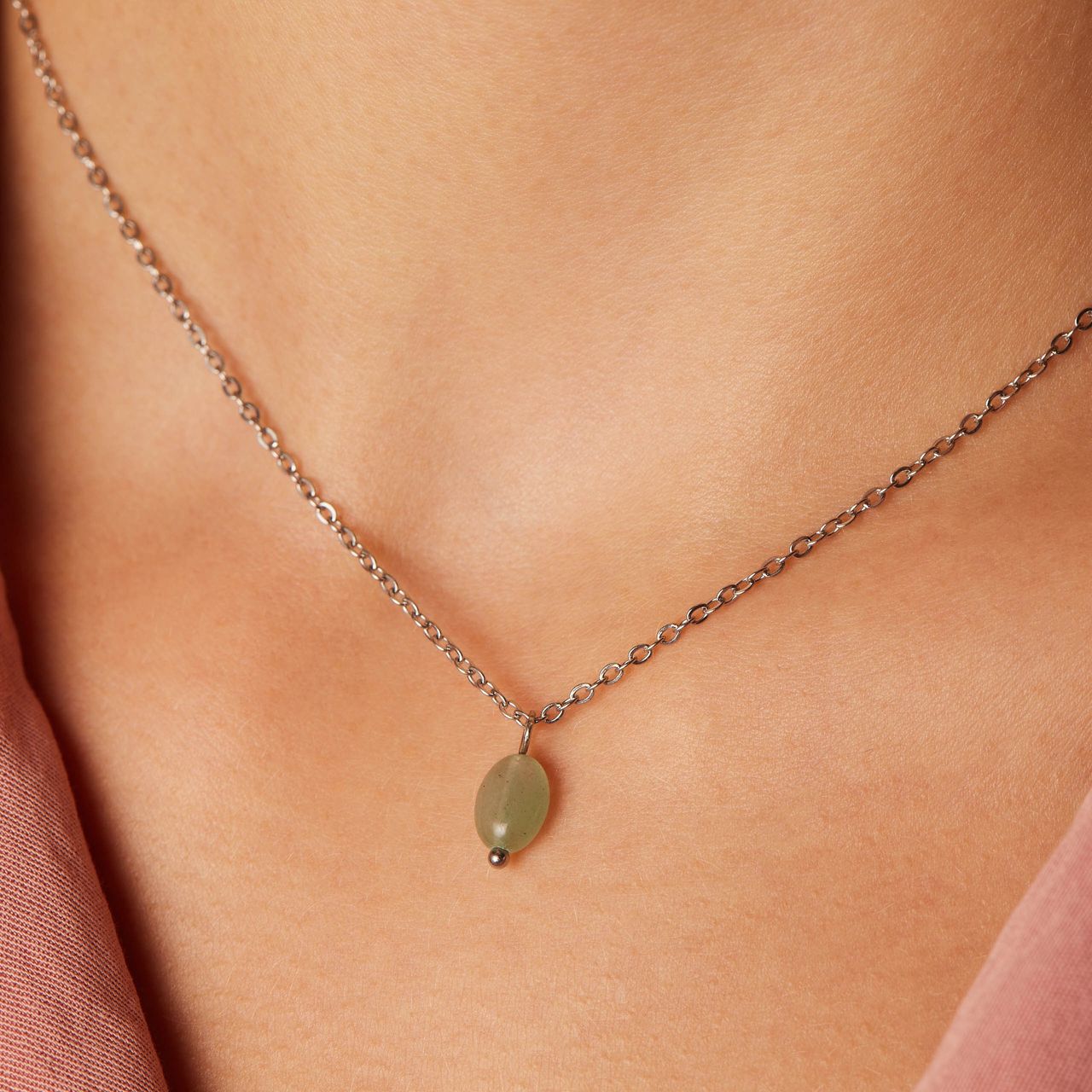 Stainless steel ketting met groene aventurijn voor dames