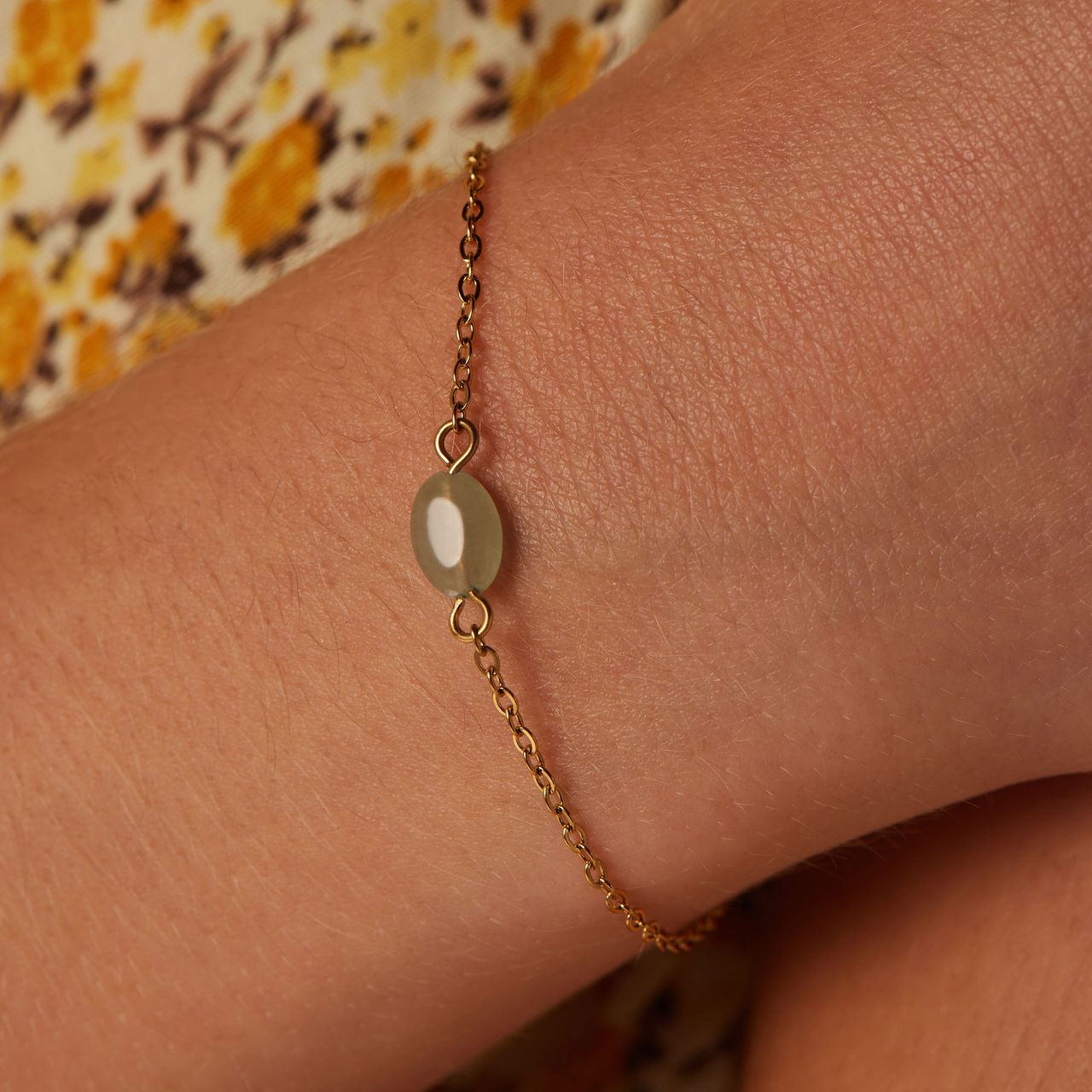 Armband aus Edelstahl, vergoldet, mit grünem Aventurin-Quarz