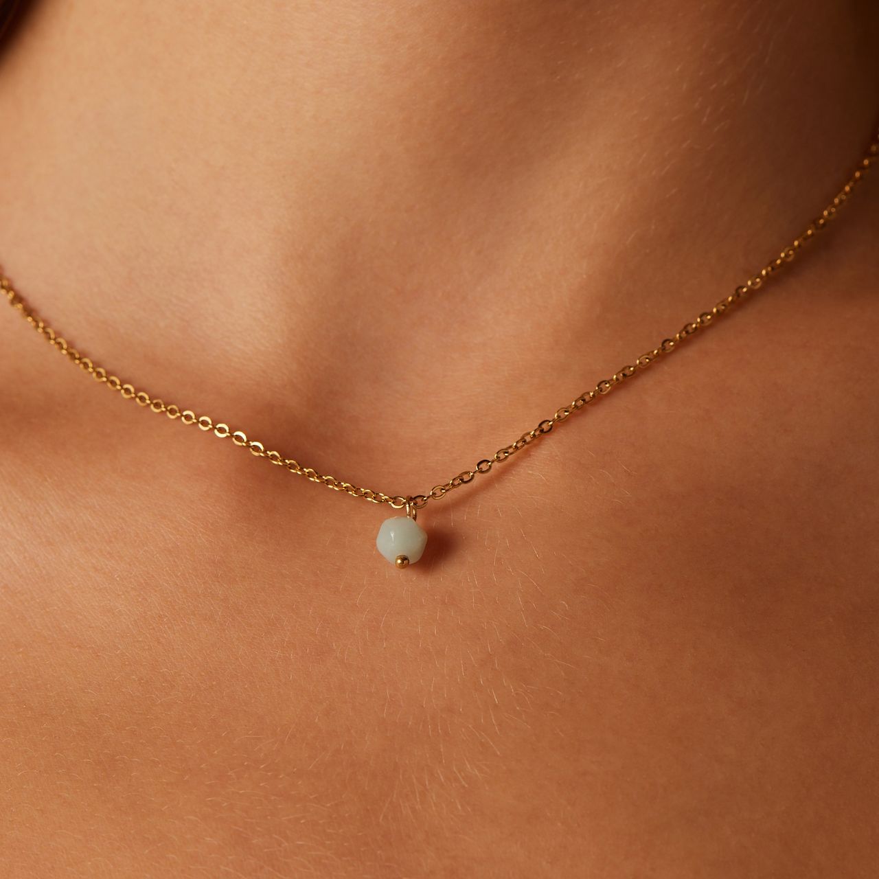Stainless steel goldplated ketting met amazoniet voor dames