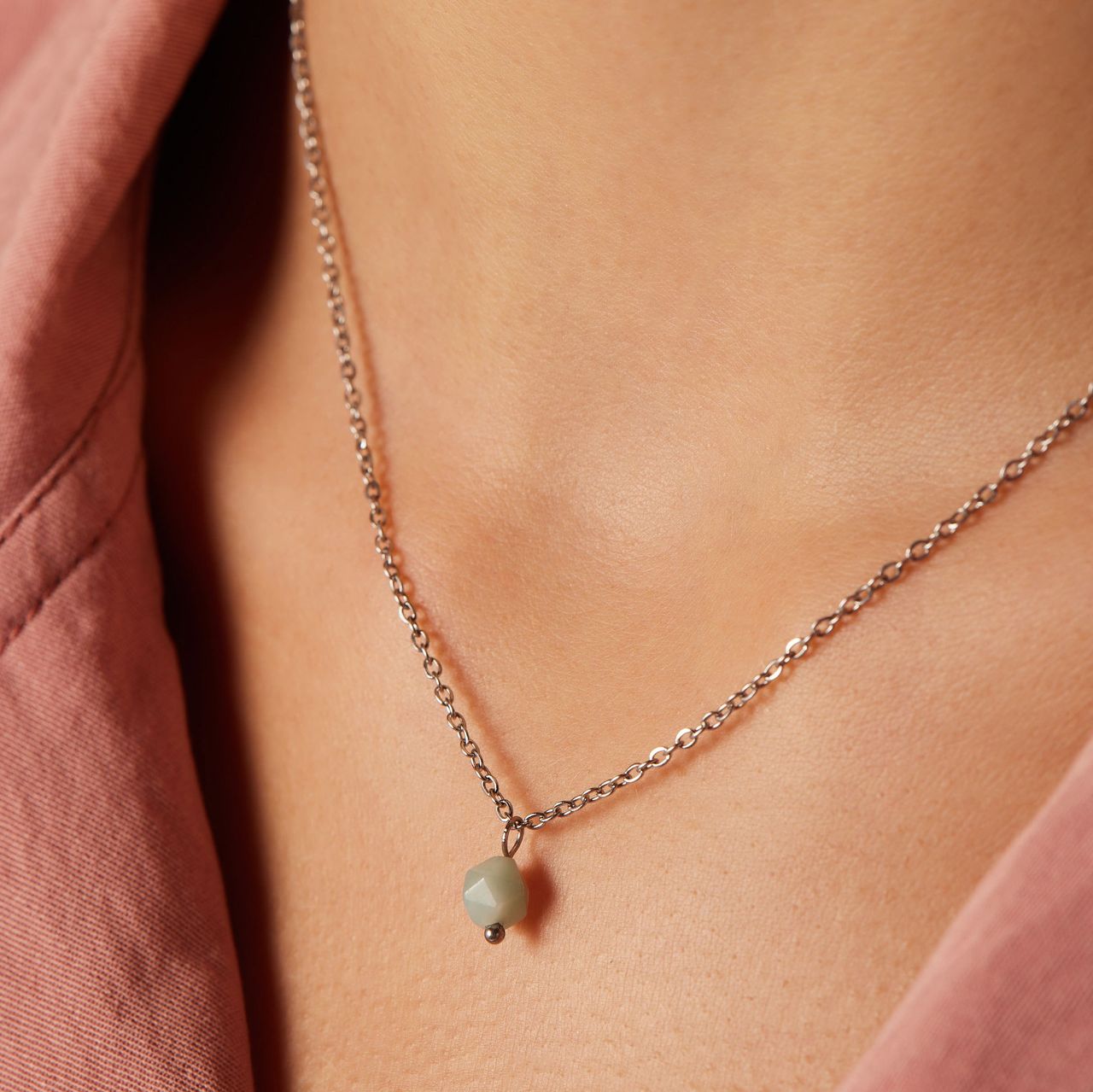 Stainless steel ketting met amazoniet voor dames