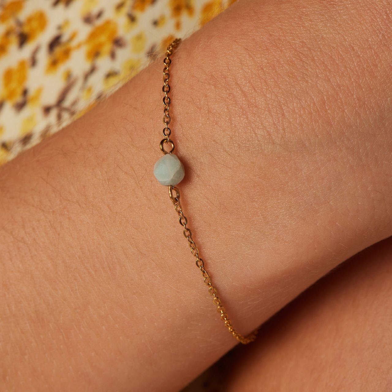 Armband aus Edelstahl, vergoldet, mit Amazonit