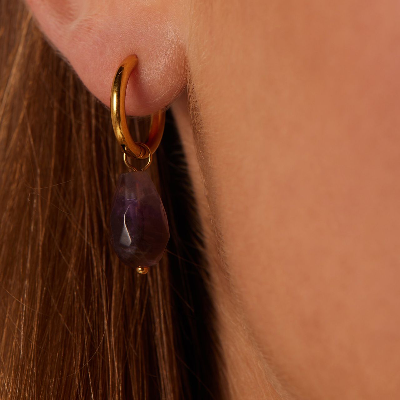 Stainless steel goldplated oorringen met amethyst voor dames