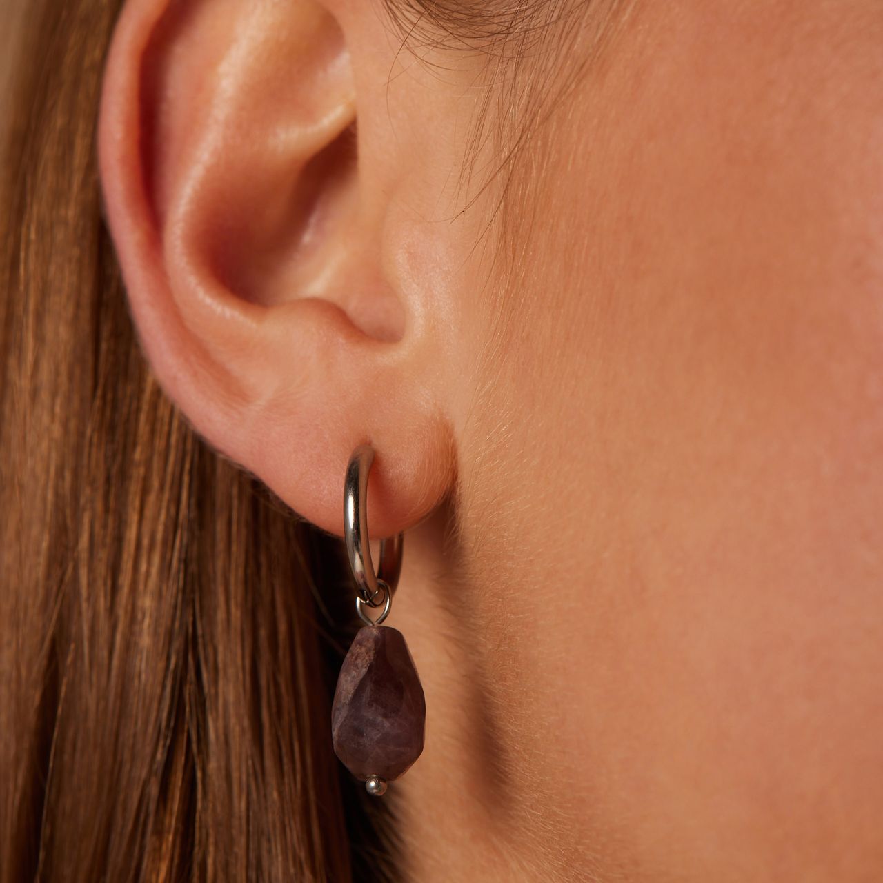 Stainless steel oorringen met amethyst voor dames