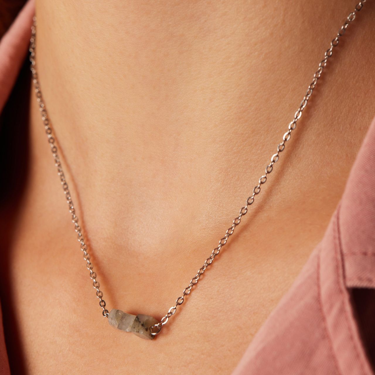 Stainless steel ketting met glitter steen voor dames