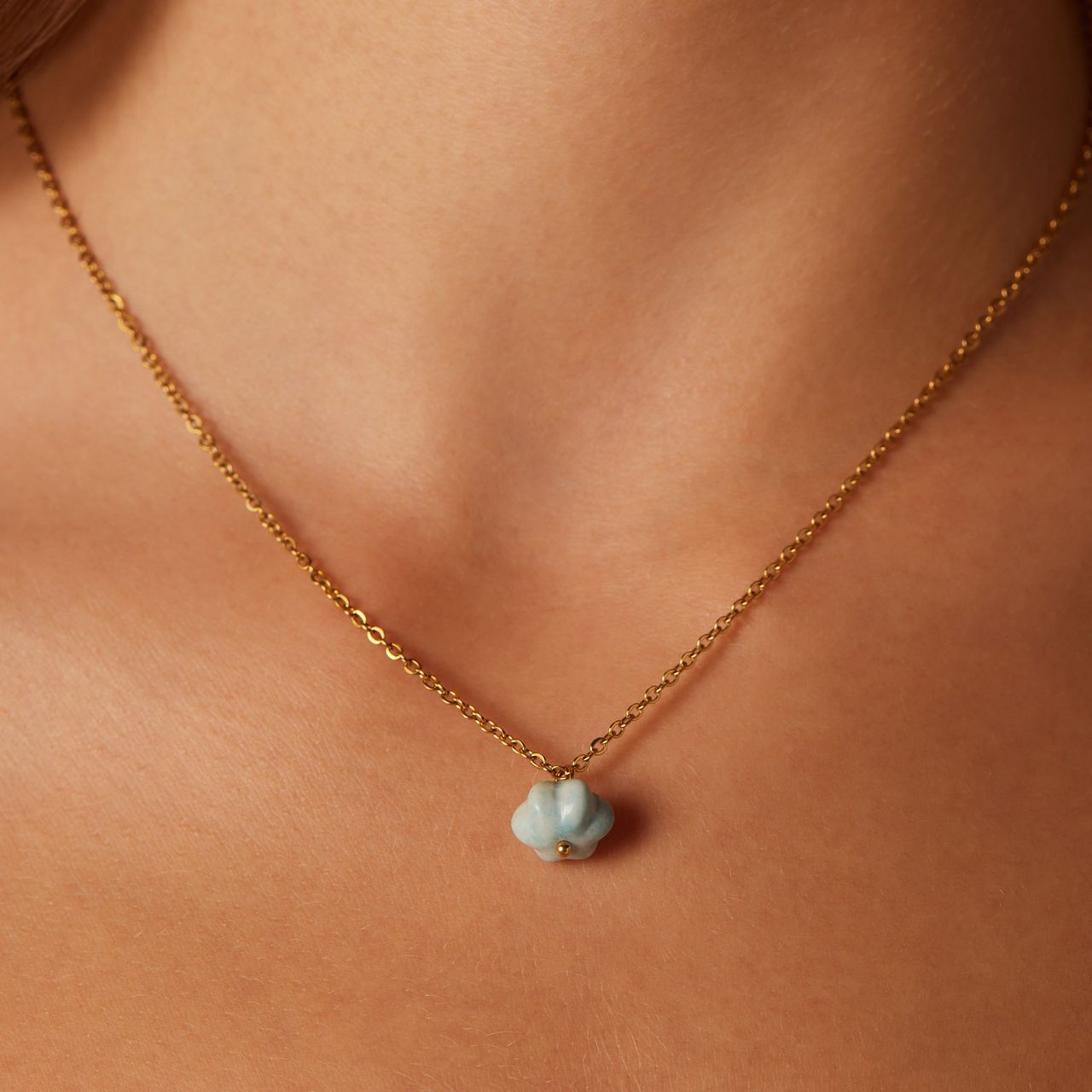 Stainless steel goldplated ketting met pompoen voor dames