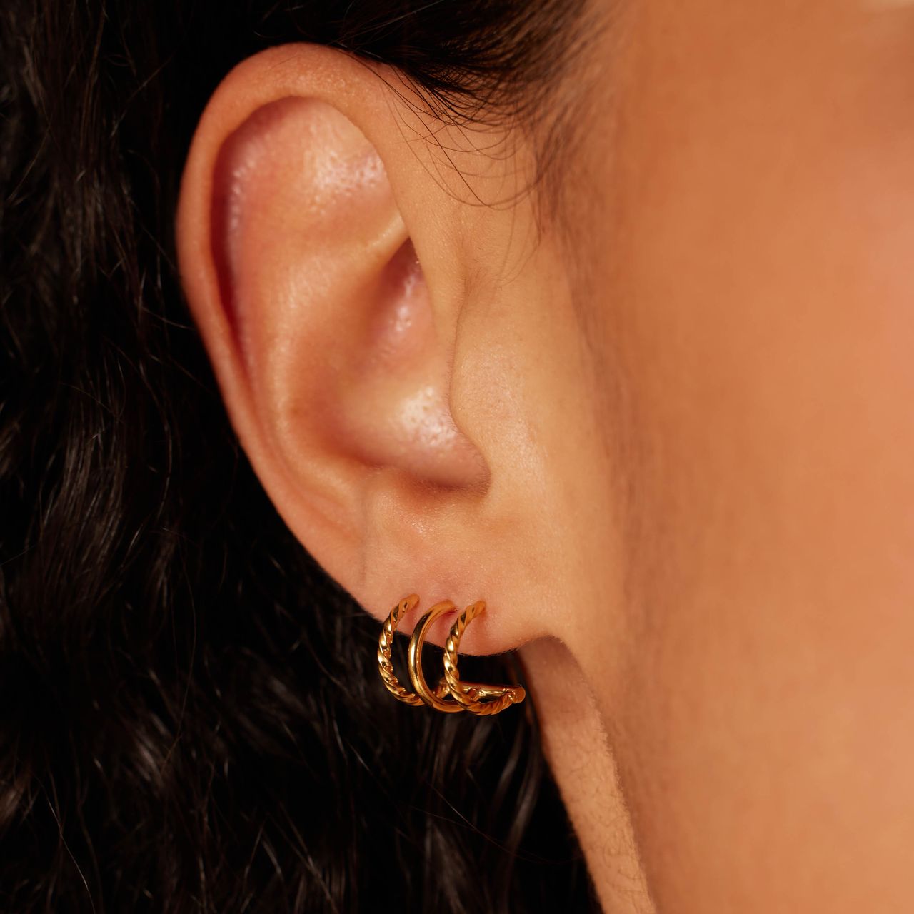 Stalen goldplated dubbele oorknoppen voor dames