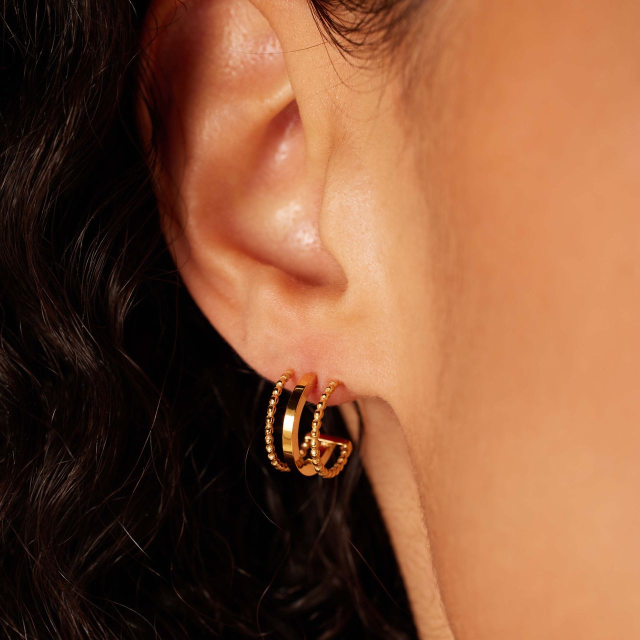 Stalen goldplated dubbele oorknoppen voor dames