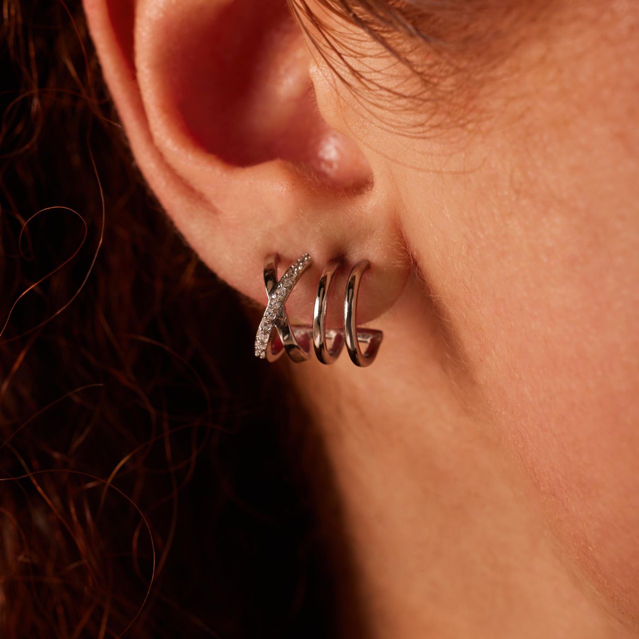 Stainless steel multi oorknoppen gekruisd met zirkonia voor dames