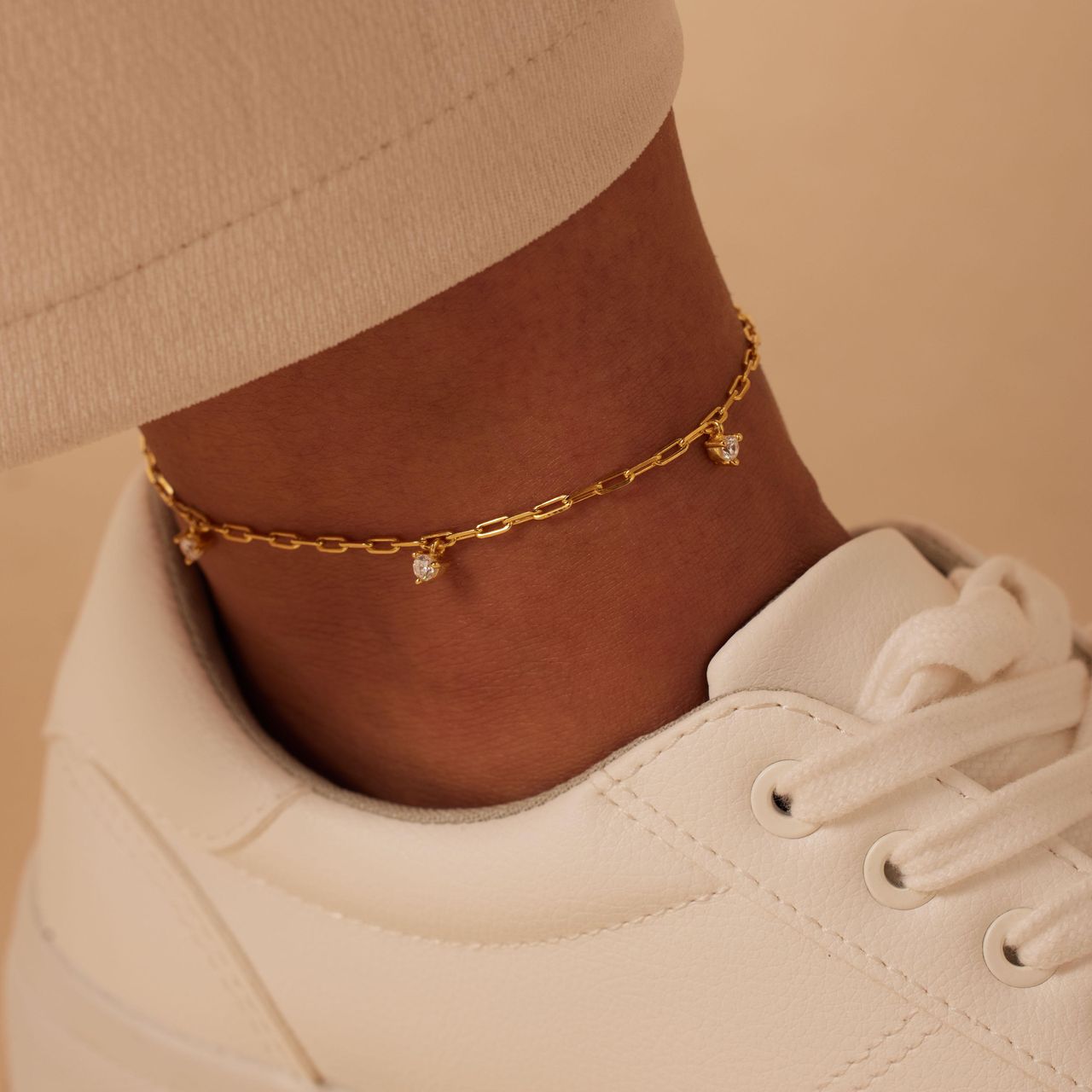 Zilveren goldplated enkelbandje met zirkonia voor dames