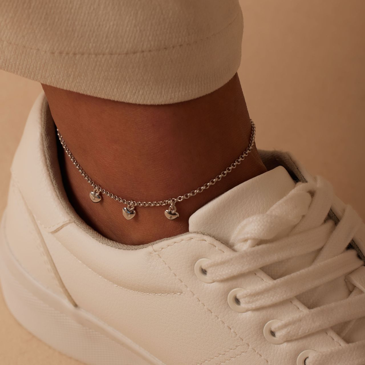 Fußkettchen aus 925er Silber, Herz, Zirkonia