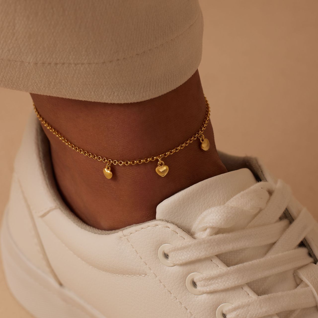Zilveren goldplated enkelbandje hart met zirkonia voor dames