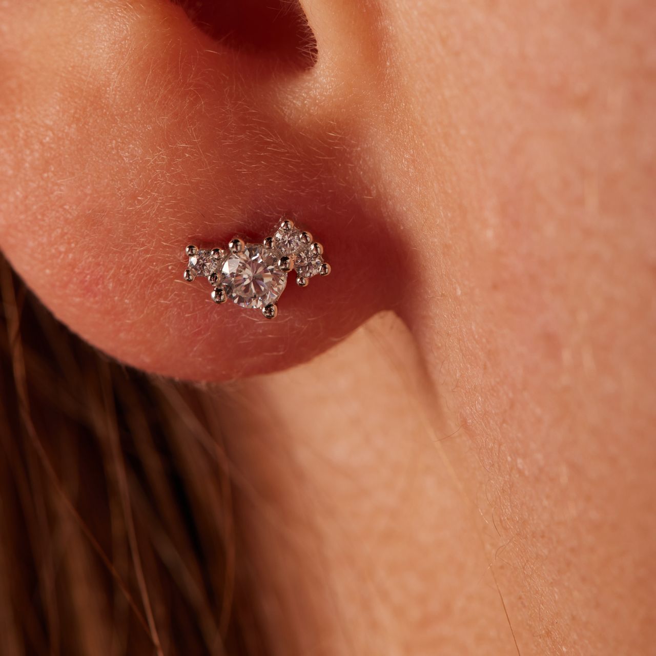 Ohrstecker, 925 Silber, asymetrisch, Zirkonia