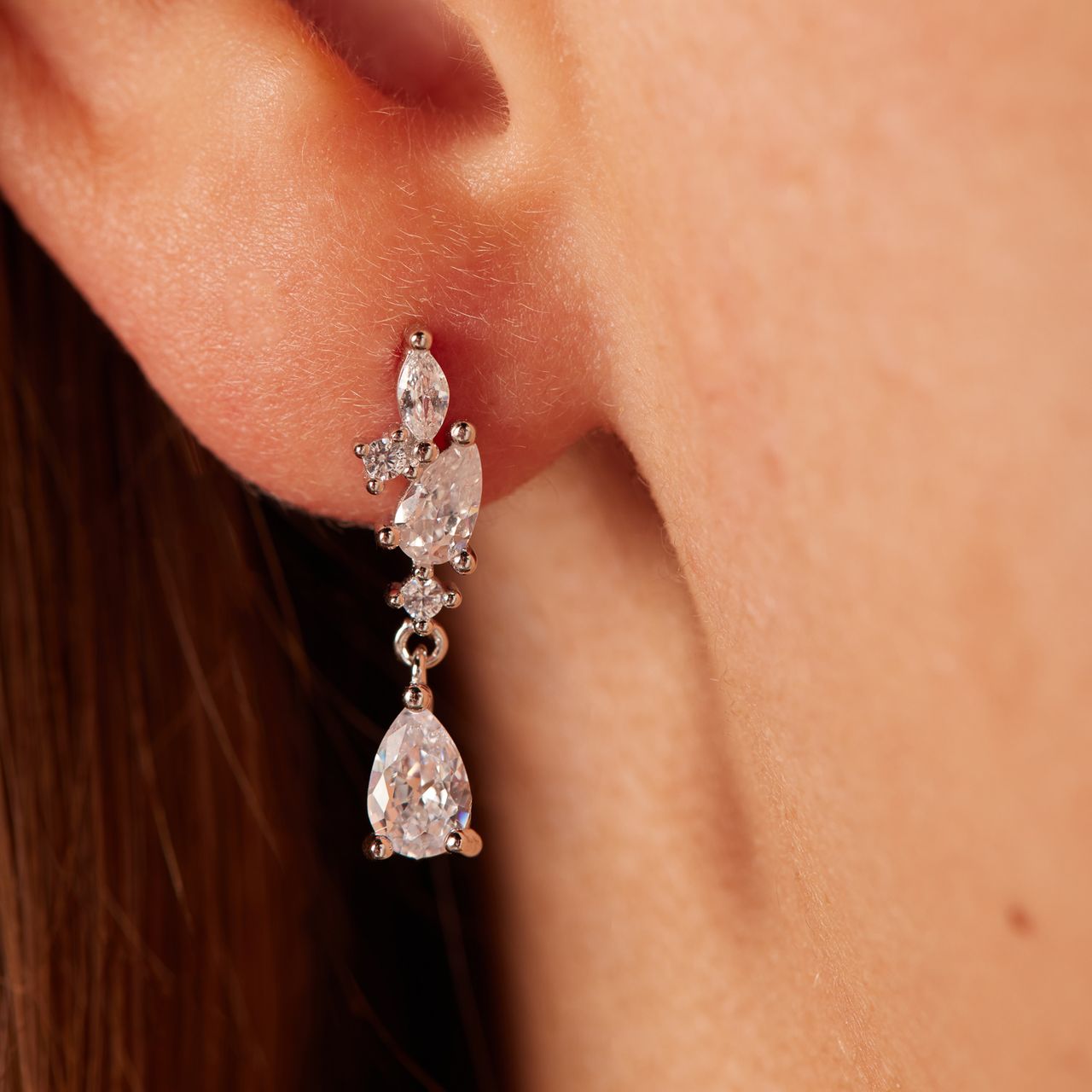 Ohrstecker, 925 Silber, Tropfen, Zirkonia