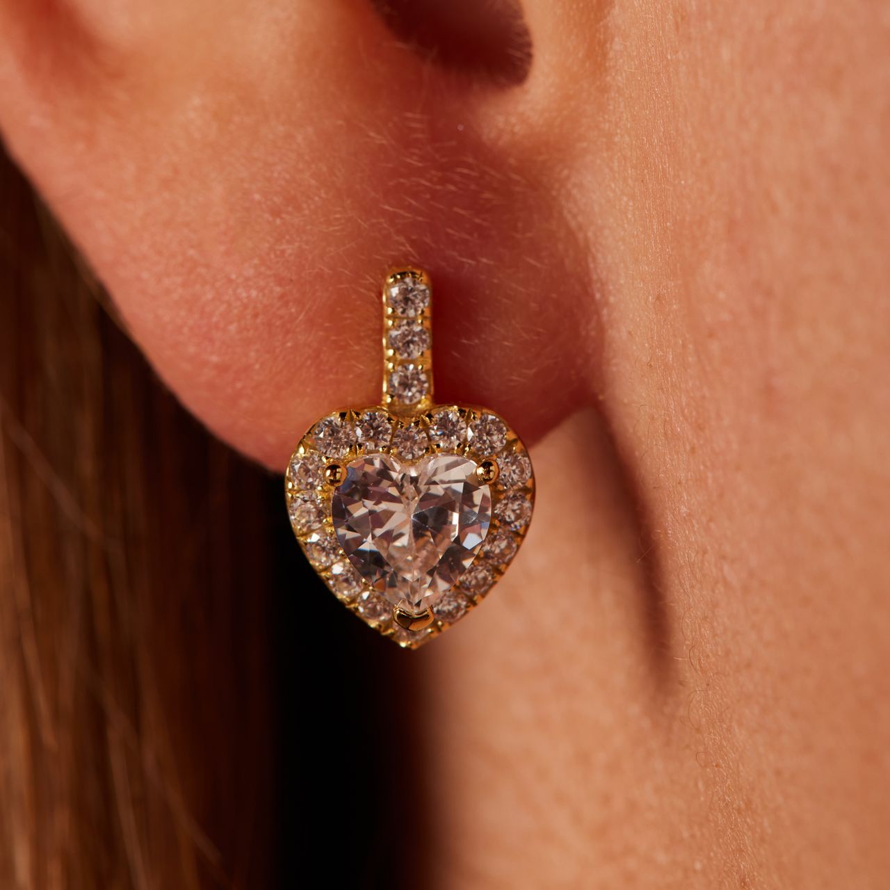 Ohrringe, 925 Silber, Vergoldete Herz mit Zirkonia