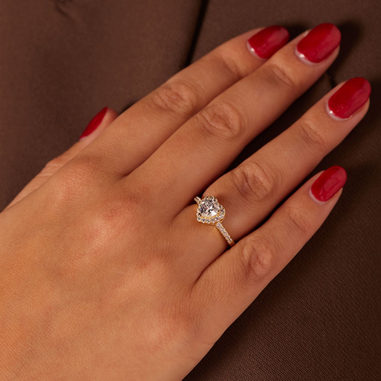 Zilveren goldplated ring hart met zirkonia voor dames