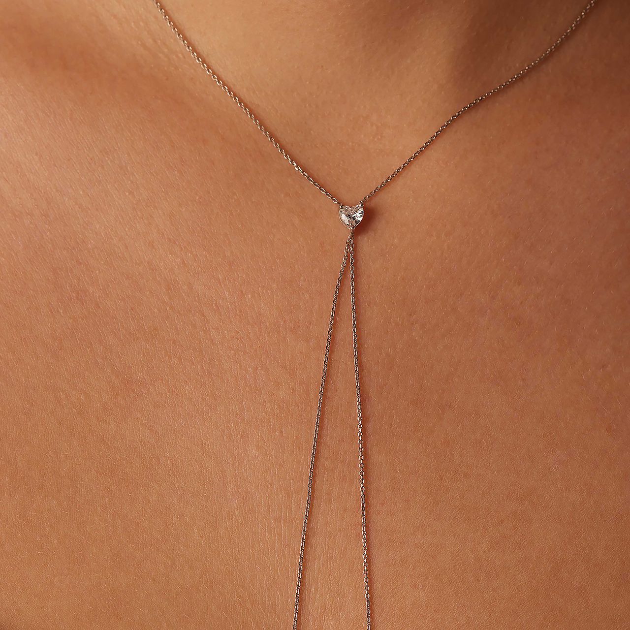 Zilveren Y ketting met hart zirkonia