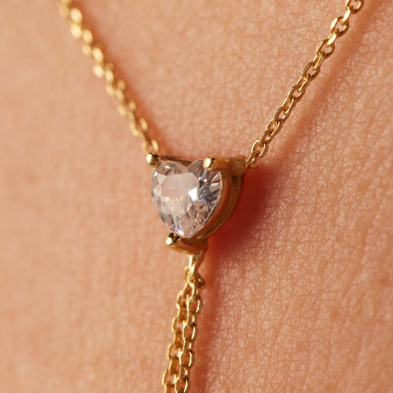 Zilveren goldplated ketting met hanger hart met zirkonia voor dames