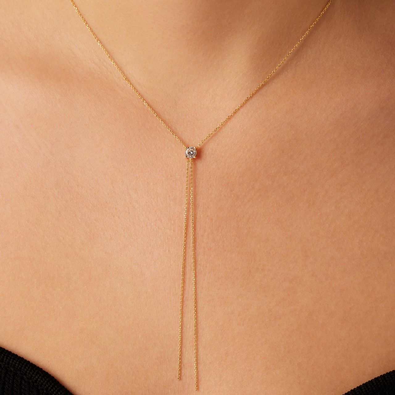 Zilveren goldplated Y ketting rond zirkonia