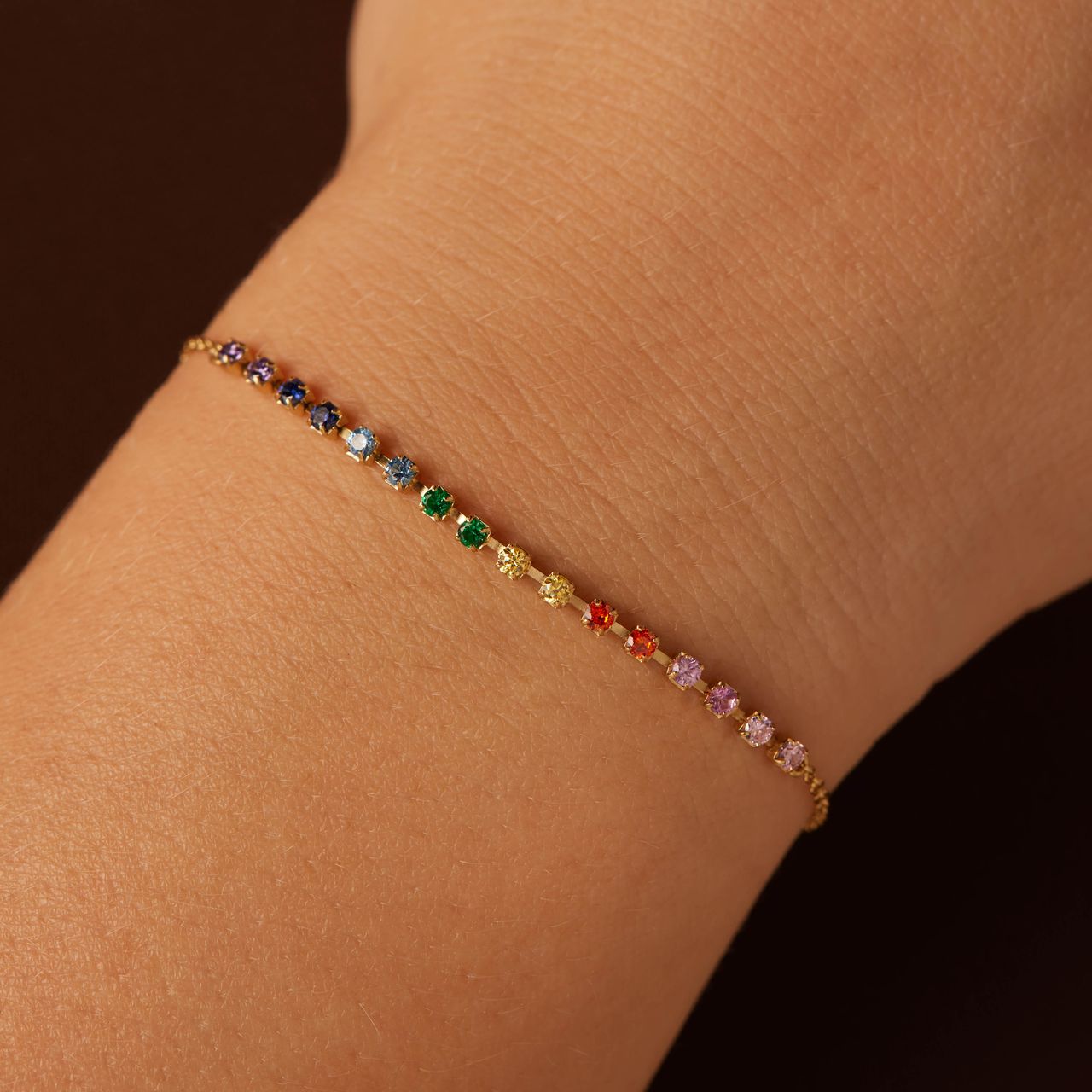 Zilveren goldplated tennisarmband zirkonia multi